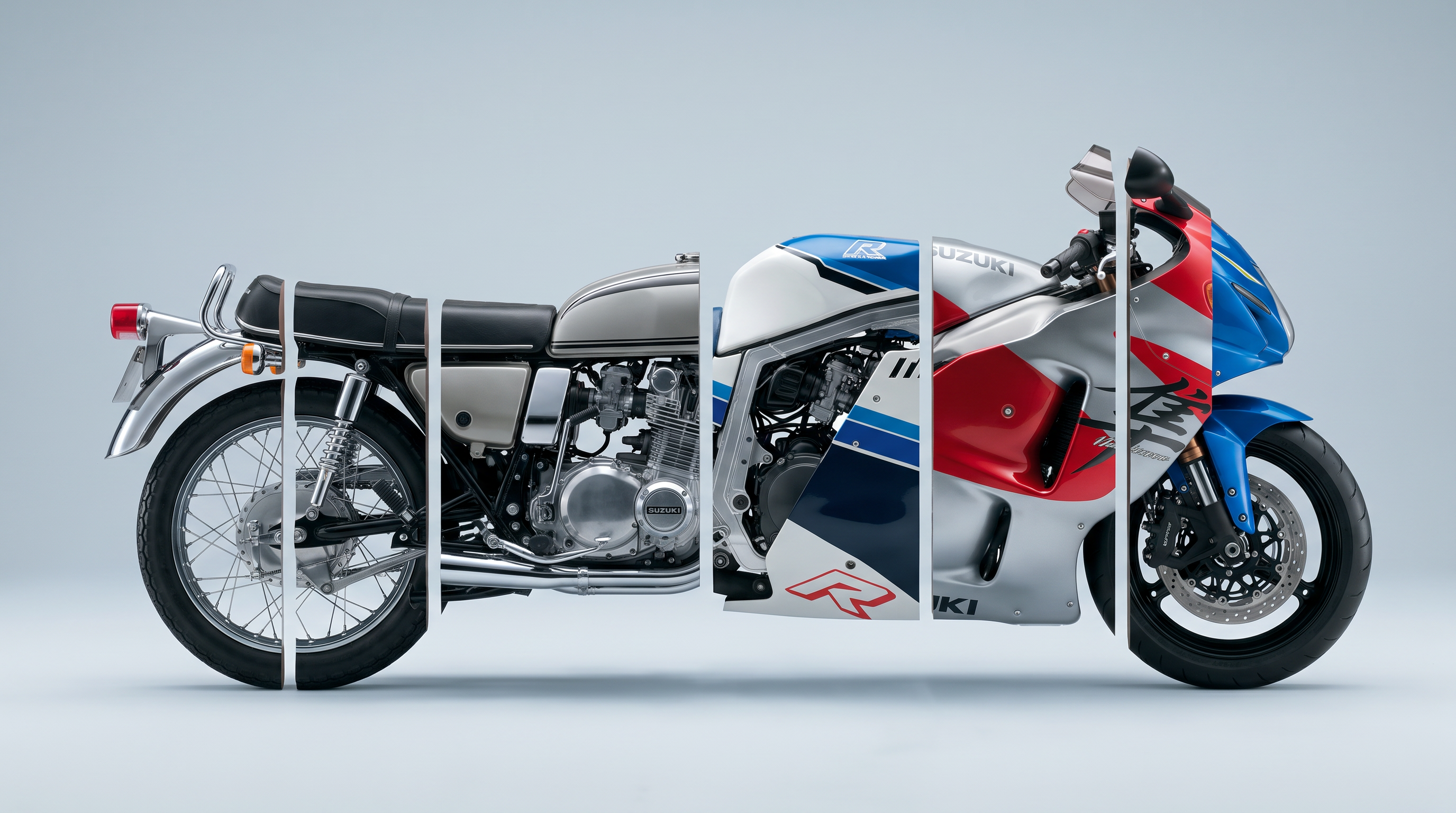 Suzuki motorcycle reconstructed from slices of different generations