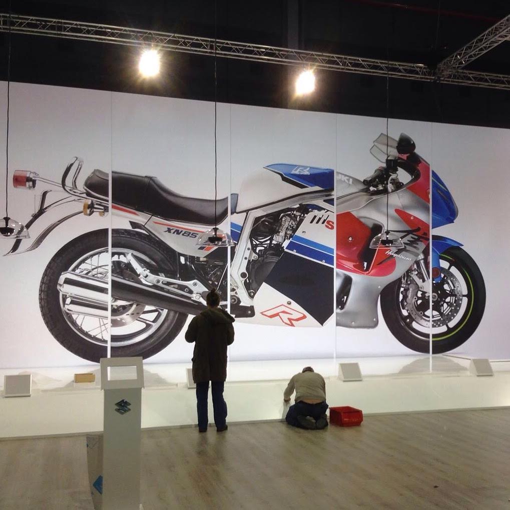 Closer archive view of the motorcycle montage during installation